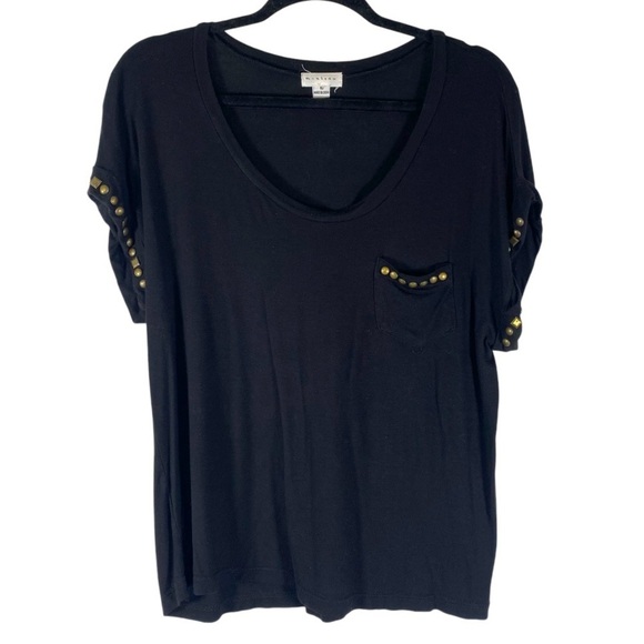 Monteau Black Scoop Neck Shirt Short Sleeve Oversized Studded Size Medium - Picture 1 of 6